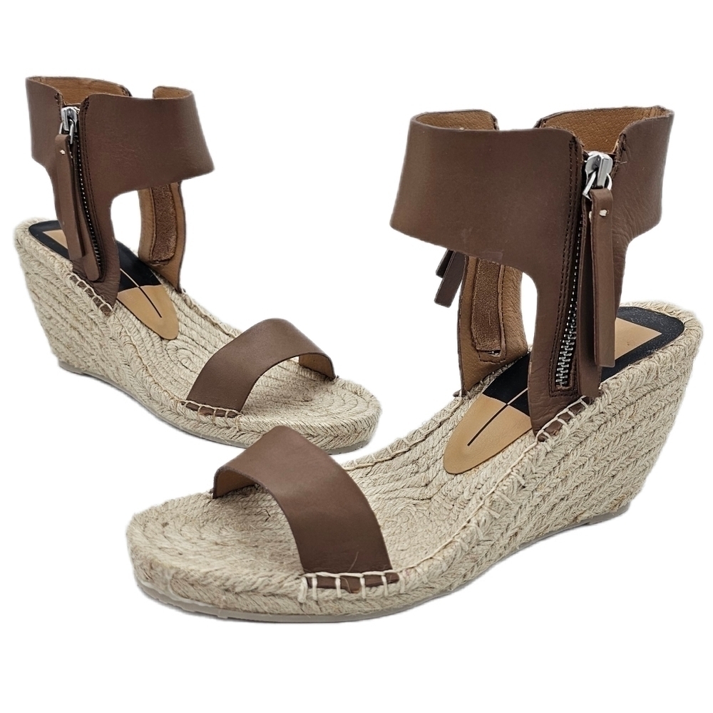 NEW Dolce Vita Gisele Caramel Leather Espadrille Wedge Sandal Shoes Size 9.5 - Picture 1 of 12